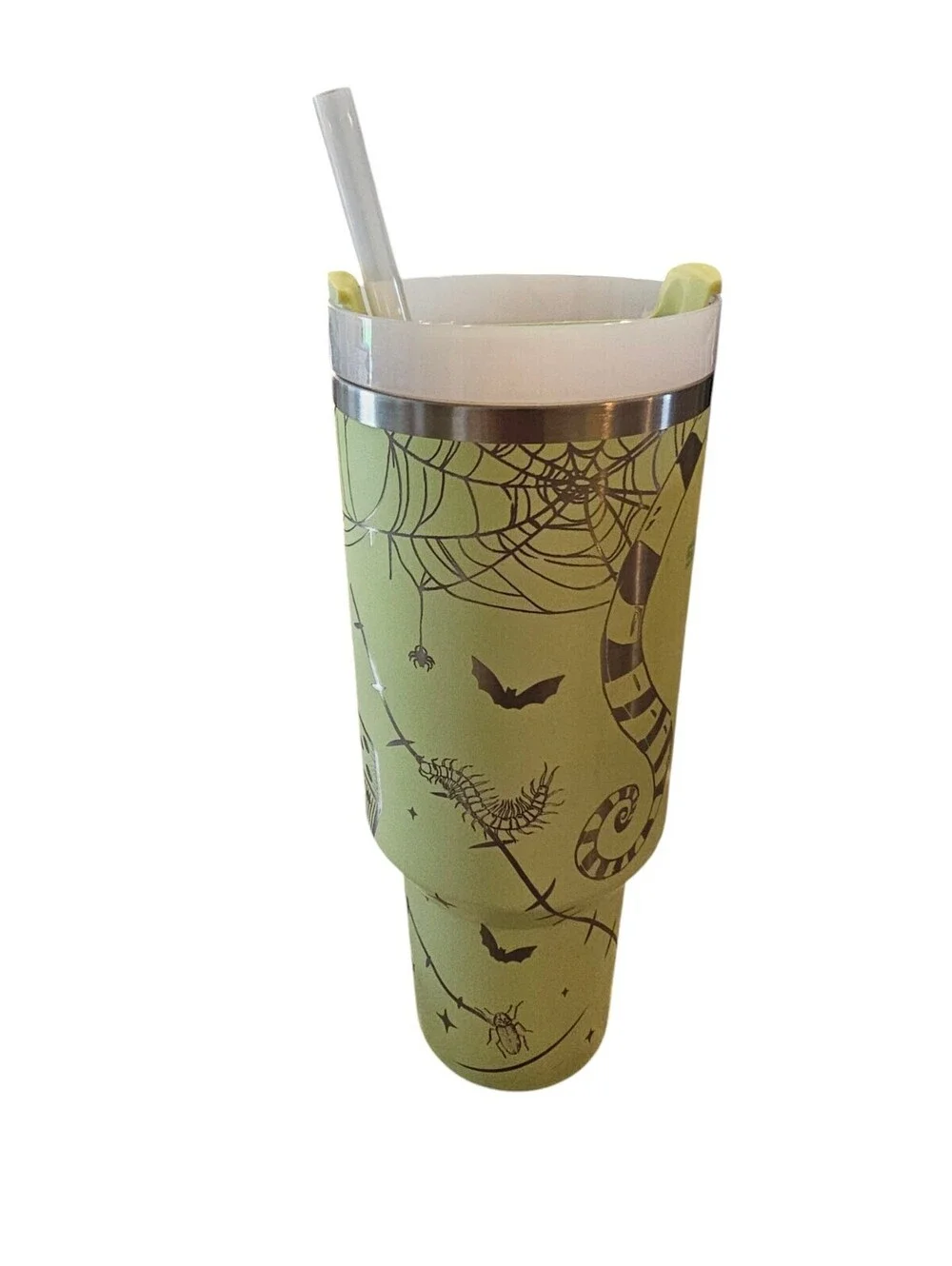 Stanley Green Travel Tumbler with Straw and Handle, 40oz Beetlejuice theme